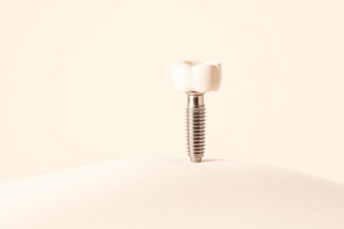 Modelo de implante dentário sobre superfície bege