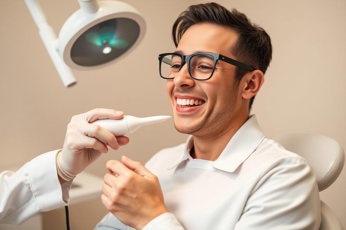 Dentista utilizando scanner intraoral em paciente